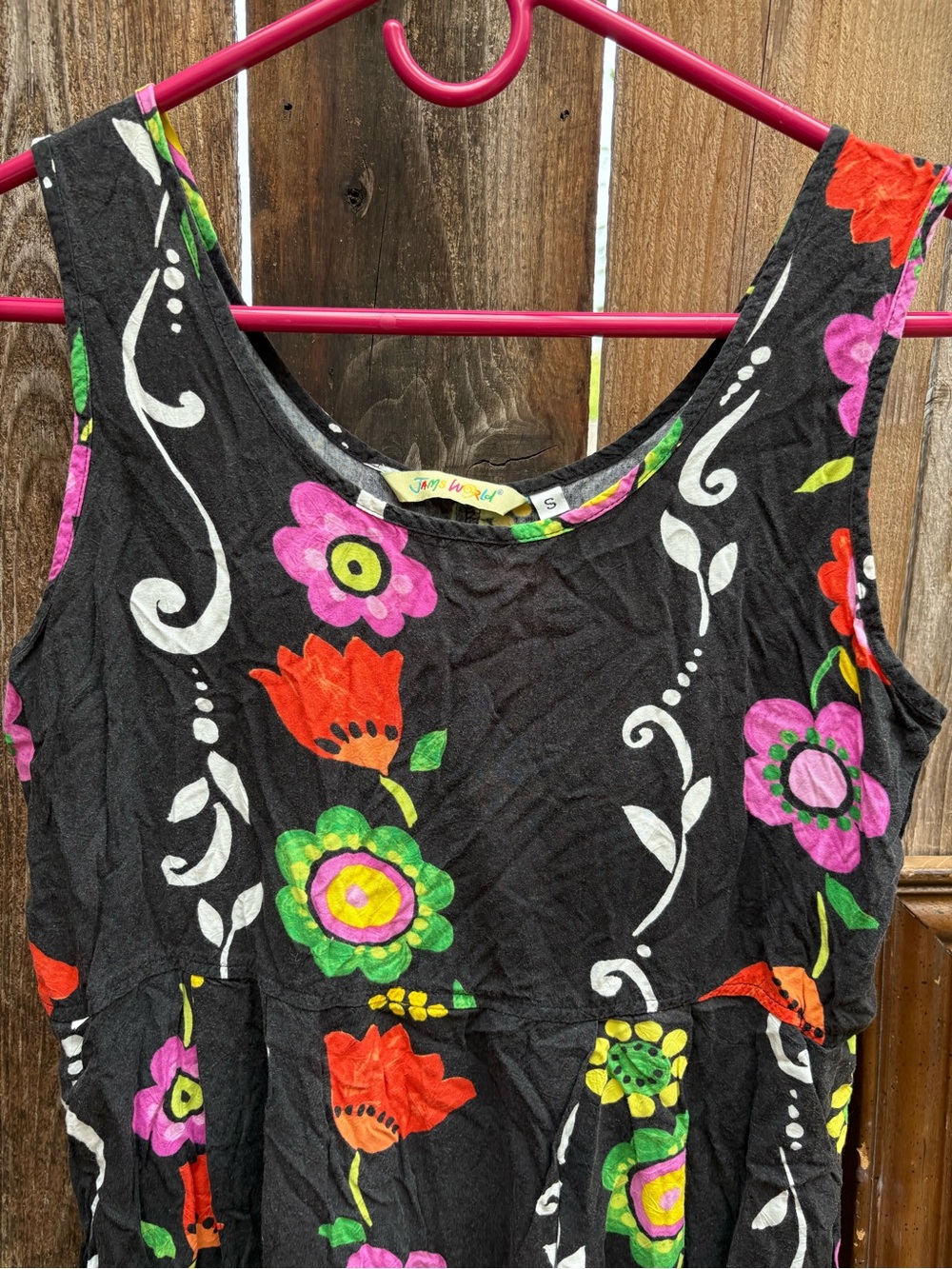 Vintage Jams World Black Maxi Dress with Bright Floral Print